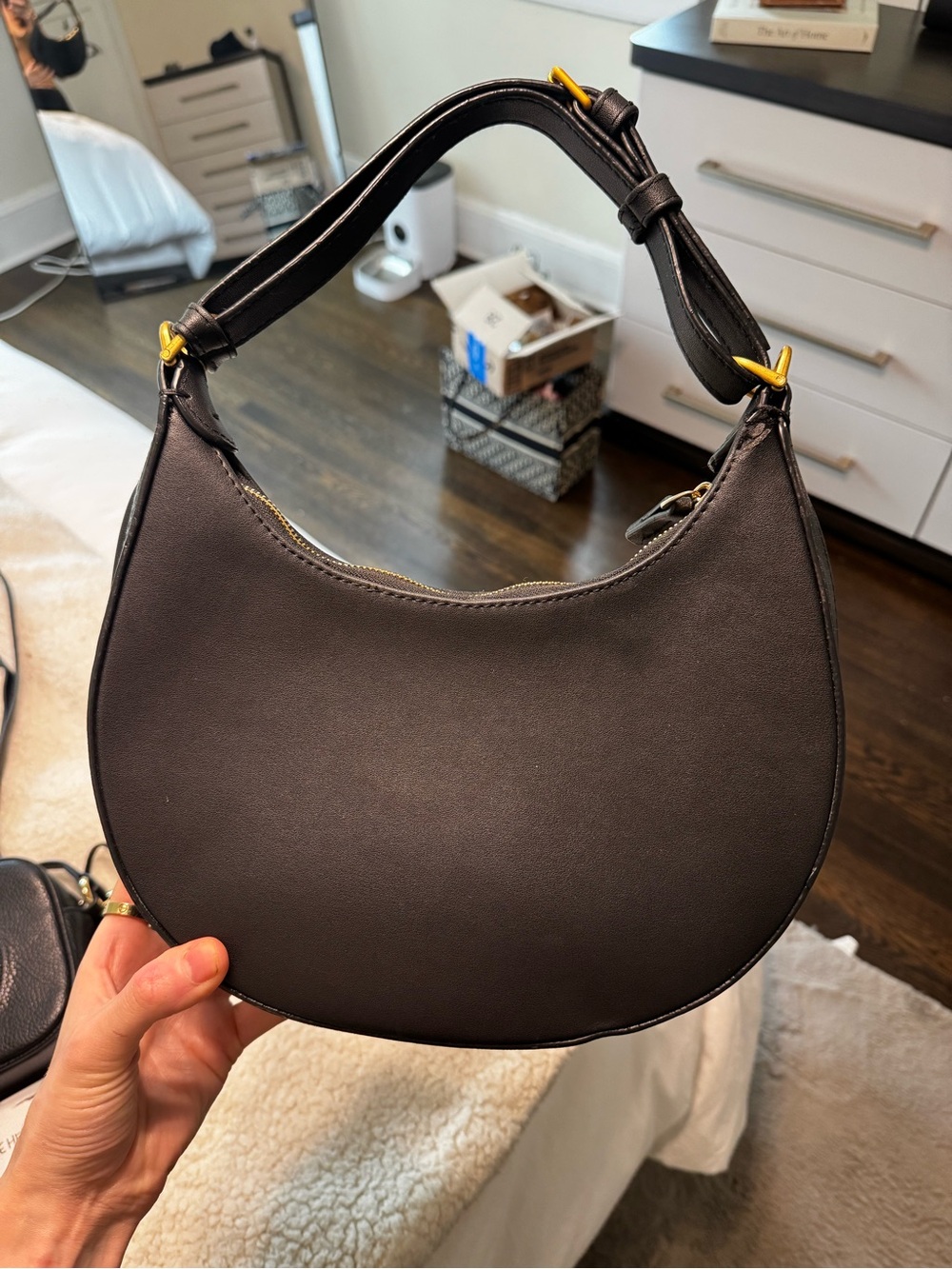 NWOT FF Elegant Black Crescent Hobo Shoulder Bag